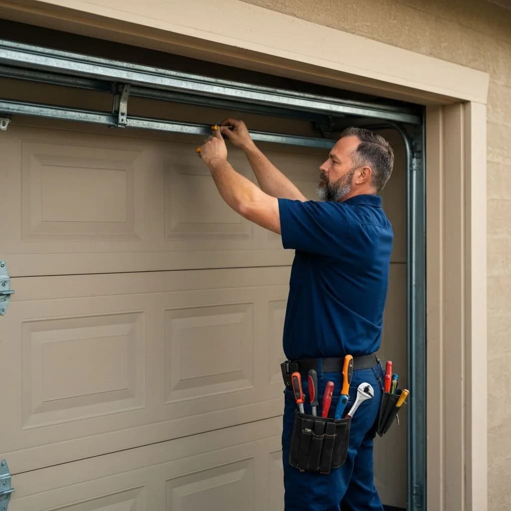 Garage Door Maintenance Tips Fort Myers | Local Homeowner Guide — Professional garage door maintenance service Licensed garage door technician performing maintenance in Fort Myers, FL